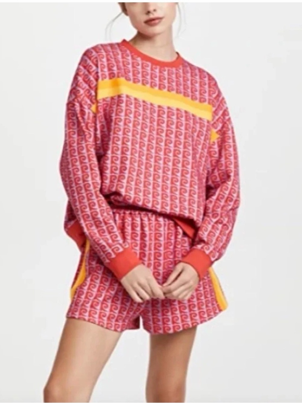 RHODE Track Cherry Monogram Shorts and Sweatshirt Set